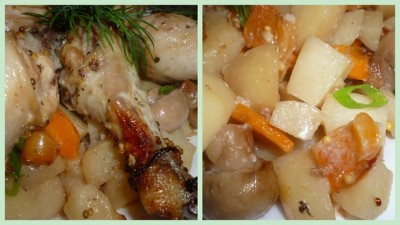 курица с овощами и грибами в рукаве